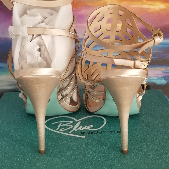 Blue by Betsey Johnson Champagne Cut Out Stiletto Sandal w/Iridescent Stones - Picture 4 of 6